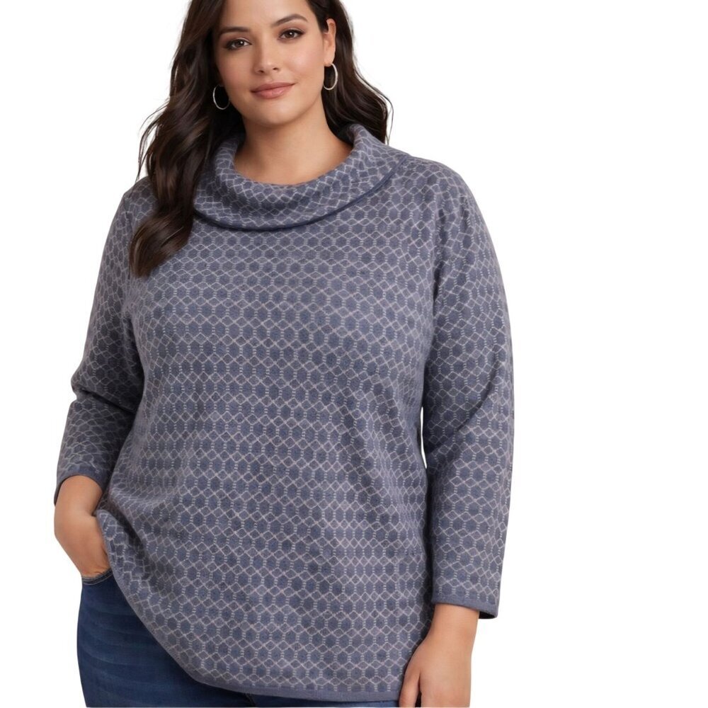 Talbots Pure Merino Wool Geometric Portrait Collar Gray Sweater Size 2X